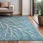 Washable Indoor Outdoor Rug 10x14 Modern Area Rugs Branch Pattern Non Shedding Waterproof Easy Clean Patio Deck Porch Living Room Bedroom Garden RV (10 X 14 Aqua)
