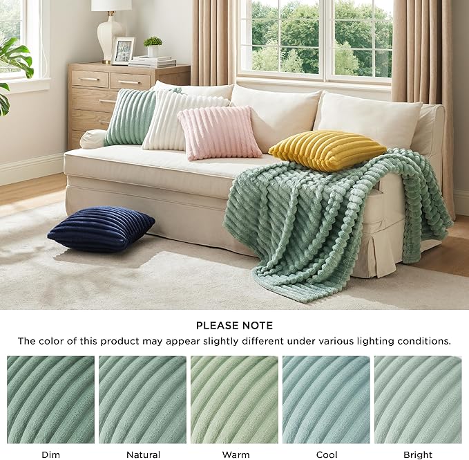Bedsure Double-Side Striped Throw Pillow Covers 18x18 Set of 2, Spring Fluffy Sage Green Soft Decorative Pillow Covers, Home Decor for Couch Sofa Living Room Bedroom