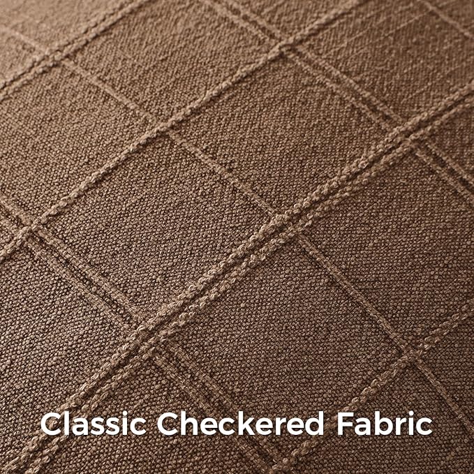 Woaboy Linen Check Throw Pillow Covers Set of 2 - Brown Farmhouse Modern Boho Vintage Euro Decorative Cushion Covers for Bed Sofa Couch Bedroom Living Room Decor 24x24 Inch