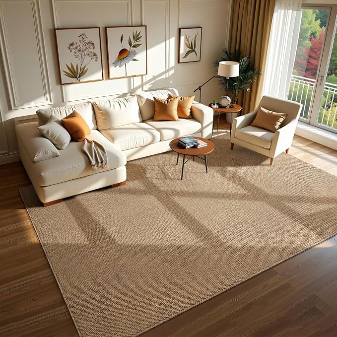Softlife 5x7 Rugs for Living Room Faux Jute Area Rug Washable Modern Bedroom Rugs Large Non-Slip Farmhouse Floor Carpet for Dining Room Hallway Office Kitchen Entryway, Brown
