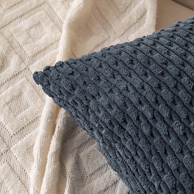 Set of 4 Grey Blue Decorative Throw Pillow Covers 20x20 Inch Corduroy Pillow Covers for Bed Couch Sofa Living Room Soft Square Cushion Cases