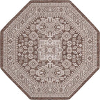 Rugs.com Outdoor Aztec Collection Rug – 5 Ft Octagon Brown Flatweave Rug Perfect for Living Rooms, Kitchens, Entryways
