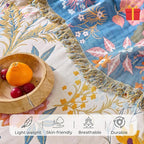 King Throw Blanket for Bed 100% Cotton Boho Soft Rustic Quilt Colorful Floral Reversible Woven Breathable Bed Blanket, All Season Blankets for Bedding Couch Home Decor,90"×98"