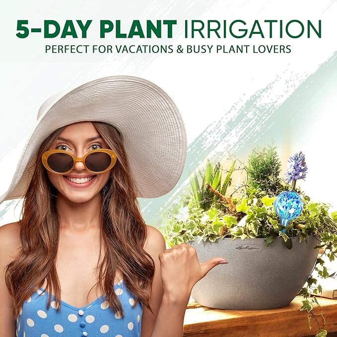 Plant Watering Globes Set of 2 - Small Self Watering Globes for Indoor & Outdoor Plants - Multicolored, Automatic, Glass Watering Bulbs for Daily Use, Plant Watering Devices