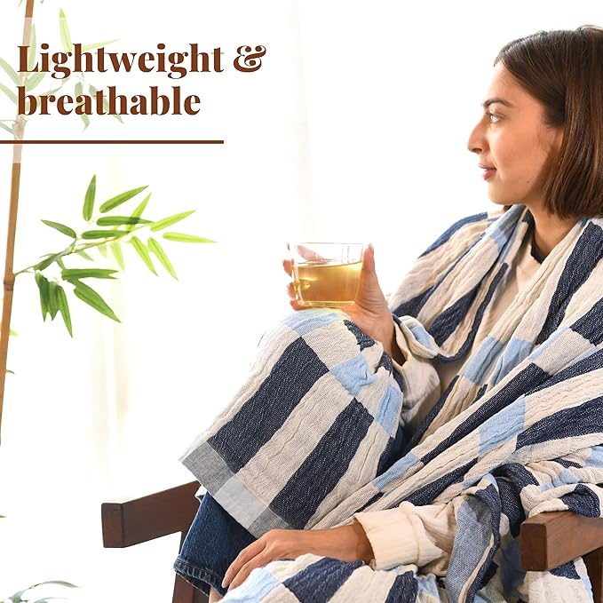 Folkulture Throw Blanket for Couch 50" x 60" |100% Recycled Cotton, Lightweight Throw Blanket for Chair, Couch, Sofa, Bed | Guest Room Must Haves Boho Blanket | Winter Blue