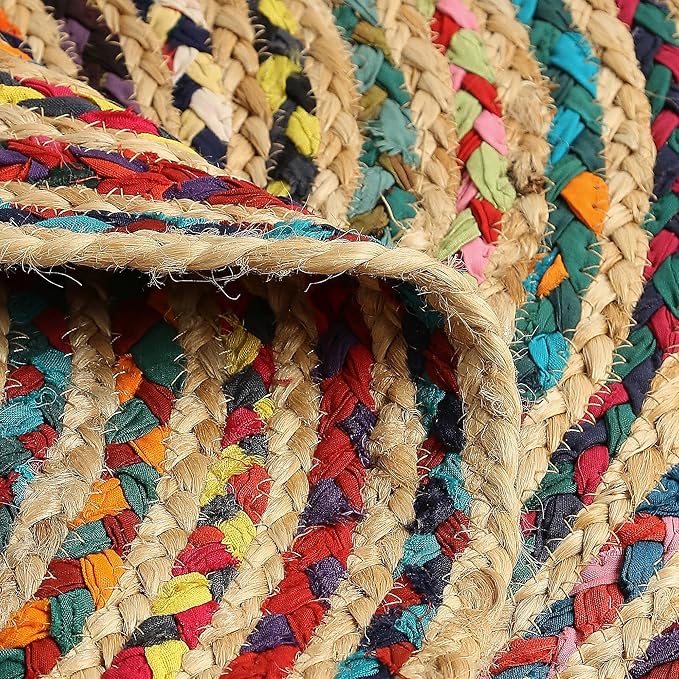 · REDEARTH · Jute Cotton Chindi Area Rug - 2'x3' Oval Rug, Handwoven, Non-Shedding, Soft & Durable – Multi Tones for Home Décor in Living Room, Dining Room, Bedroom, Set of 2