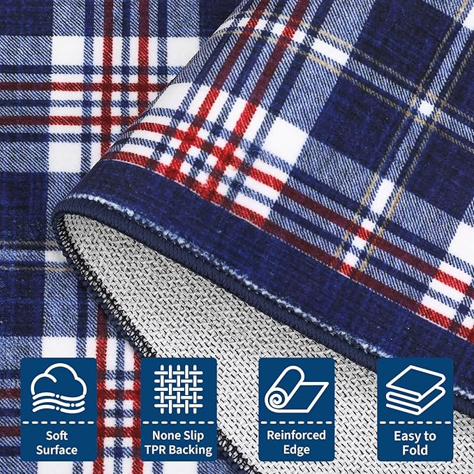 GarveeHome Checkered Rugs 2x3, Machine Washable Entryway Rug with Non Slip Backing, Stain Resistant Low-Pile Doormat for Indoor Outdoor Hallways Kitchen Bathroom Bedroom Blue
