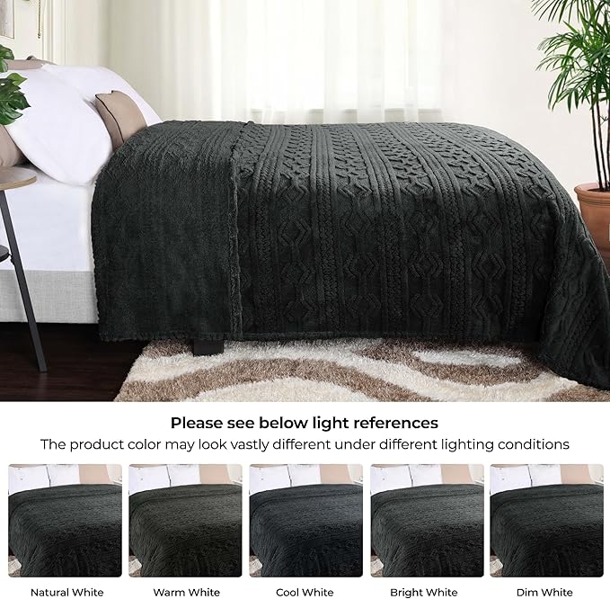 Superior Fleece Boho Jacquard Blanket, Decorative Blankets for Bedroom, Sofa, Fuzzy, Plush, Fluffy, Soft, Cute Room Decor, Beautiful Cover, Comfort Essentials, Arctic Collection, Full/Queen, Black