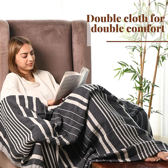 Folkulture Throw Blanket for Couch 50" x 60" |100% Recycled Cotton Couch Chritmas Throw Blanket for Chair, Boho Throws Blankets for Bed,Sofa, Lightweight| Guest Room Must Haves Blanket | Steel Gray