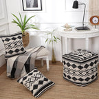 REDEARTH · UNSTUFFED Pouf Ottoman Cover Textured Cube Bean Bag Pouffe Footrest for Living Room, Bedroom, Nursery, Kidsroom; 100% Cotton(18"X18"X18", Linear Diamonds Black)