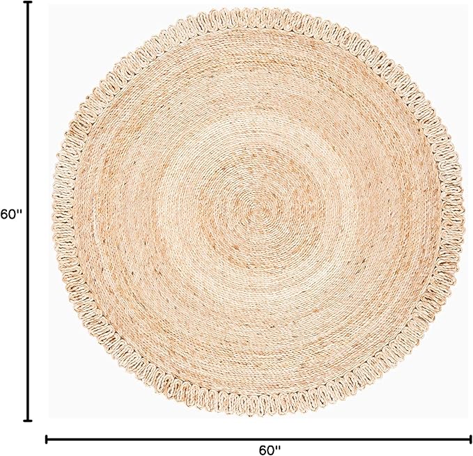 SAFAVIEH Natural Fiber Collection Area Rug - 5' Round, Natural, Handmade Boho Charm Farmhouse Jute, Ideal for High Traffic Areas in Living Room, Bedroom (NF168A)