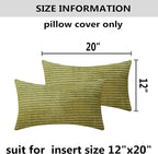 Home Brilliant Green Throw Pillow Covers 12x20 Striped Corduroy Solid Set of 2 Spring Decoration Oblong Pillowcases for Sofa Couch Living Room St Patricks Day Decor, 12 x 20 inch, Grass Green