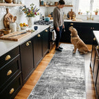 2x8 Washable Hallway Runner Rug: Abstract Stain Resistant Kitchen Rugs Farmhouse Ultra Soft Bathroom Bedroom Entryway Print Floor Mat Thin Non-Slip Indoor Carpet for Living Room Laudry(2x8,Black/Grey)