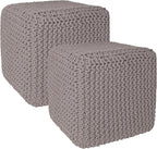 REDEARTH · Cube Pouf Foot Stool Ottoman - Hand Knitted Poof - Cord Boho Pouffe - Home Décor - Stuffed Footrest for Living Room - Bedroom - Nursery (16" x 16" x 16") - Taupe, Set of 2