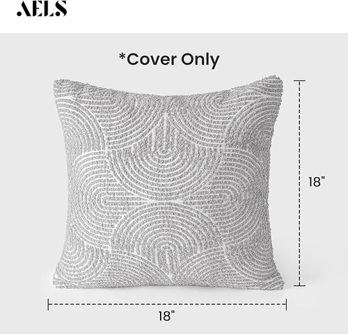 AELS Boho Decorative Textured Throw Pillow Covers 18x18, Modern Mid Century Rainbow Tufted Pillow Case, Farmhouse Rustic Geometric Woven Cushion Case for Bed Couch Sofa, Light Gray