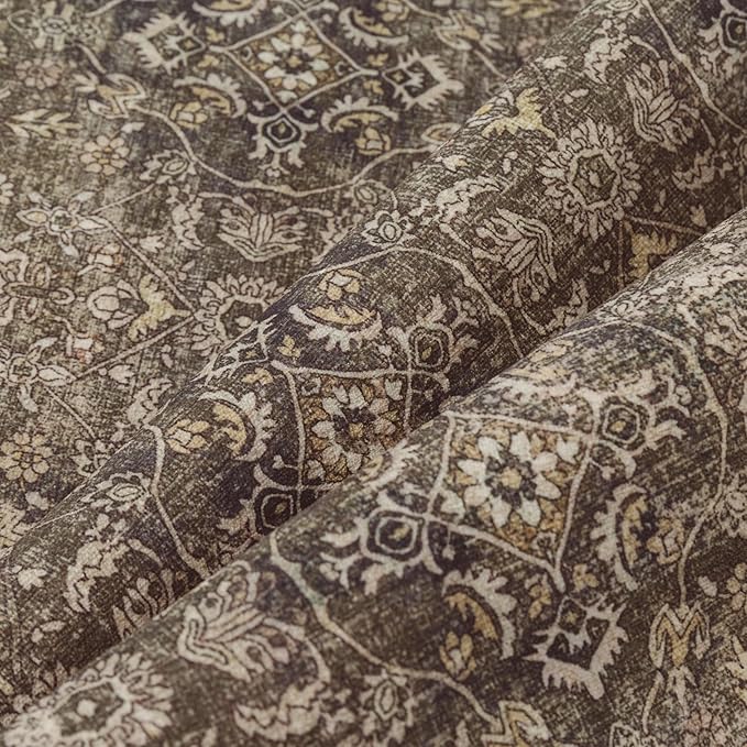 8x10 Area Rug for Living Room Brown Vintage Washable Bedroom Carpet Traditional Distressed Soft Non Slip Indoor Large Accent Rug Retro Thin Low Pile Floor Cover for Dining Room Playroom