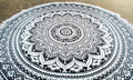 Round Beach Tapestry Turquoise Mandala Throw/Boho Hippie Beach Blanket Roundie/Indian Cotton Bohemian Large Round Table Cloth-Home Decor/Yoga Mat Meditation Picnic Rug (42", Grey)