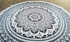 Round Beach Tapestry Turquoise Mandala Throw/Boho Hippie Beach Blanket Roundie/Indian Cotton Bohemian Large Round Table Cloth-Home Decor/Yoga Mat Meditation Picnic Rug (42", Grey)