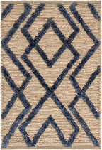 Dash & Albert Marco Navy Jute Soumak Handwoven Rug, 5 X 8 Feet, Blue Geometric Pattern