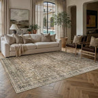HUGEAR Area Rug 6x9 Vintage Brown Machine Washable Living Room Rugs Distressed Retro Floral Mid Pile Carpet Soft Thicker Carpet Bedroom Office Dining Room Laundry Room Non Slip Soft