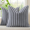 decorUhome Cozy Faux Fur Throw Pillow Covers 16x16 Set of 2 Decorative Soft Plush Striped Modern Farmhouse Boho Couch Pillow Cases with Velvet Back for Sofa Bed Living Room, Grey