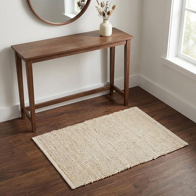 · REDEARTH · Jute Cotton Area Rug - 2'x3' Rectangular Rug, Sustainable Handwoven, Non-Shedding, Soft & Durable – Reversible, Neutral Tones for Home Décor in Living Room, Dining Room, Bedroom