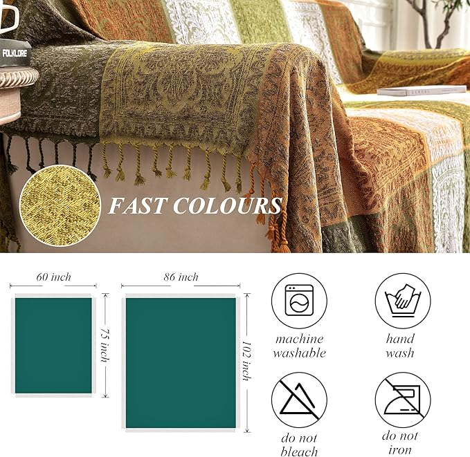 Boho Sofa Cover, Bohemian Throw Blanket Tassels Hippie Decor Covers Couch Chair loveseat Furniture Bed， Bohemian Tribal Fringe slipcover