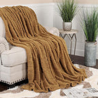 Superior Fleece Boho Jacquard Blanket, Decorative Blankets for Bedroom, Sofa, Fuzzy, Plush, Fluffy, Soft, Cute Room Decor, Beautiful Cover, Comfort Essentials, Arctic Collection, Throw XL, Camel