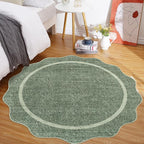 GarveeHome Scalloped Round Area Rugs, Washable Small Round Rug 3 ft Non-Slip, Soft Christmas Ultra-Thin Circle Solid Low Pile Stain Resistant Carpet for Bedroom Entryway Kitchen Laundry, Greyish Green