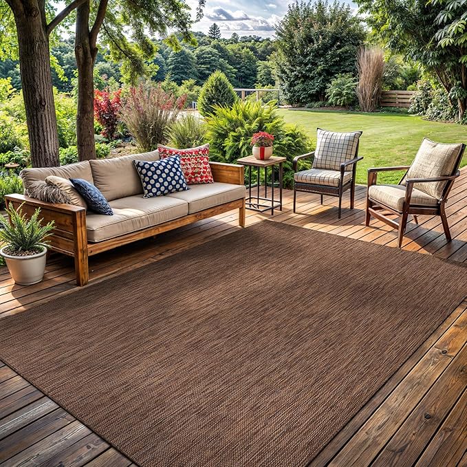 Washable Indoor Outdoor Rug 9x12 Weather Resistant Area Rugs Modern Solid for Porch Deck Balcony Backyard Patio Outside Carpet (9 X 12 Gold Brown)