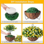 Artificial Hanging Flowers with 12" Basket for Outdoor Decor, Faux Silk Daisy Flower UV Resistant Plants Arrangements Decoration for Indoor Porch Garden Yard(Yellow)