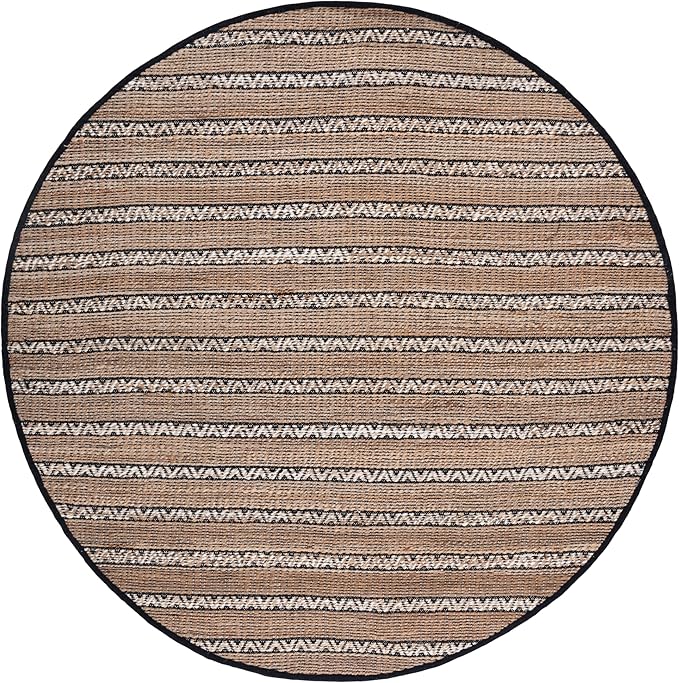 SAFAVIEH Natural Fiber Collection Area Rug - 7' Round, Black & Natural, Flatweave Jute & Cotton, Ideal for The Entryway, Living Room, Foyer, Bedroom (NFB655Z)