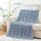 Battilo Bluish Grey Throw Blanket for Couch,51"x67", Super Soft Warm Cozy Chenille Knit Blankets for Bed, Sofa, Chair, Gift, Texture Decorative Boho Blanket for Living Room (Dusty Blue)