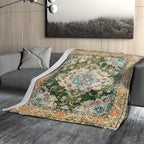 Vintage Rug Blanket Soft Flannel Lightweight Green Orange Retro Carpet Aesthetic Throw Blanket Cozy Warm Blankets All Seasons Living Room Decor for Kids Adults Use On Couch Bed Office 60x80 inch