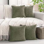 Set of 4 Olive Green Decorative Throw Pillow Covers 20x20 Inch Corduroy Pillow Covers for Bed Couch Sofa Living Room Soft Square Cushion Cases