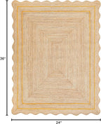 Wave Scalloped Natural Jute Runner, Yellow (2'x3'): Boho Farmhouse Entryway Scallop Rug