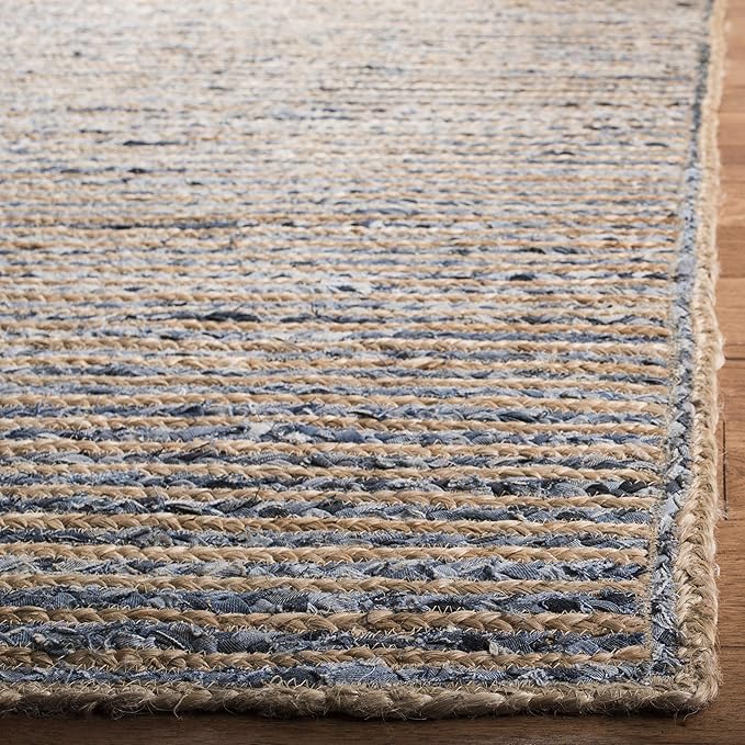 SAFAVIEH Cape Cod Collection 8' Round Natural/Blue CAP250A Handmade Flatweave Jute Entryway Foyer Living Room Bedroom Kitchen Area Rug