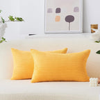 Home Brilliant 12 x 20 Spring Pillow Covers Set of 2 Plush Striped Corduroy Velvet Rectangular Throw Pillow Covers for Chair Couch Decor Lumbar Pillows, 12 x 20 inch, Sunflower Yellow