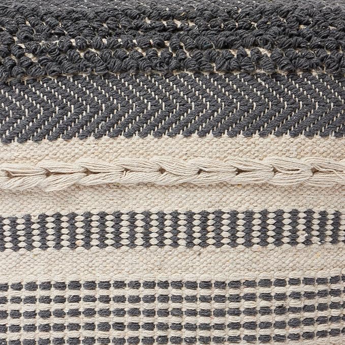 REDEARTH · UNSTUFFED Pouf Ottoman Cover Textured Cube Bean Bag Poof Pouffe Footrest for Living Room, Bedroom, Patio, Gym; 100% Cotton (18"X18"X18", Precis Descant Gray)