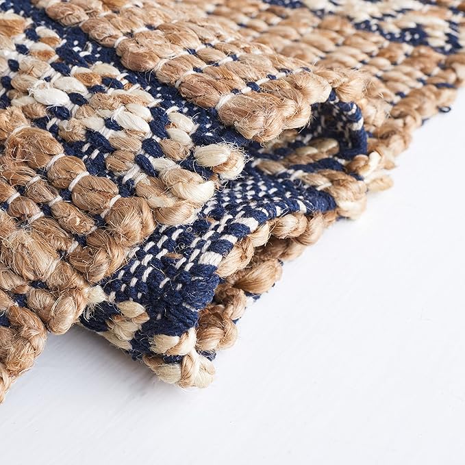 SAFAVIEH Natural Fiber Collection Accent Rug - 3' x 5', Navy & Natural, Handmade Flat Weave Stripe Jute & Cotton Jute, Ideal for High Traffic Areas in Entryway, Living Room, Bedroom (NFB655N)