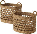 WHW Whole House Worlds Made by Nature Seagrass Baskets, Set of 2 Ovals, Handwoven Open Weave, Handles, 15.75 and 14.25 Inches