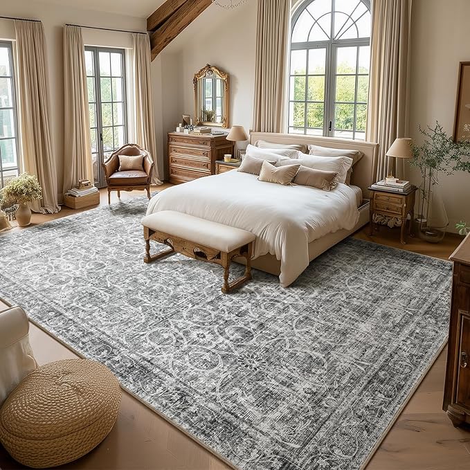Washable Rugs for Living Room: 10x14 Area Rugs for Bedroom Ultral Soft Non-Slip Stain Resistant Vintage Boho Large Carpet for High-Traffic Dining Room - Farmhouse Decor