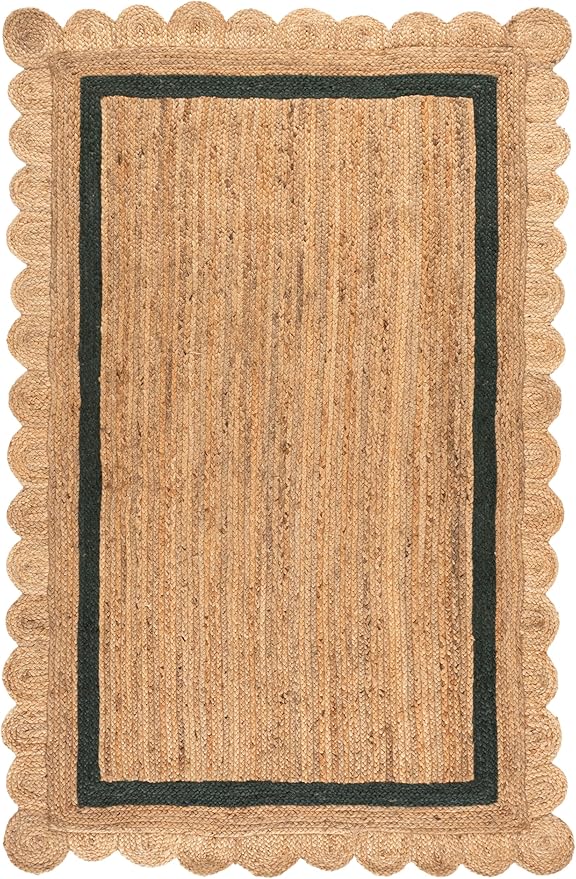 SAFAVIEH Area Rug 5x8 - Natural Fiber Collection - Natural & Dark Green, Handmade Jute, Ideal for Living Room, Bedroom, Dining Space (NF896Y)