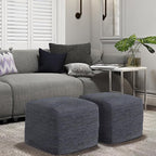 SIMPLIHOME Fredrik Square Pouf - 18 inch Wide Genuine Woven Leather Ottoman in Dark Blue, Boho-Style Footstool or Extra Seating for Living Room or Bedroom with Polystyrene Bead Filling, Assembled
