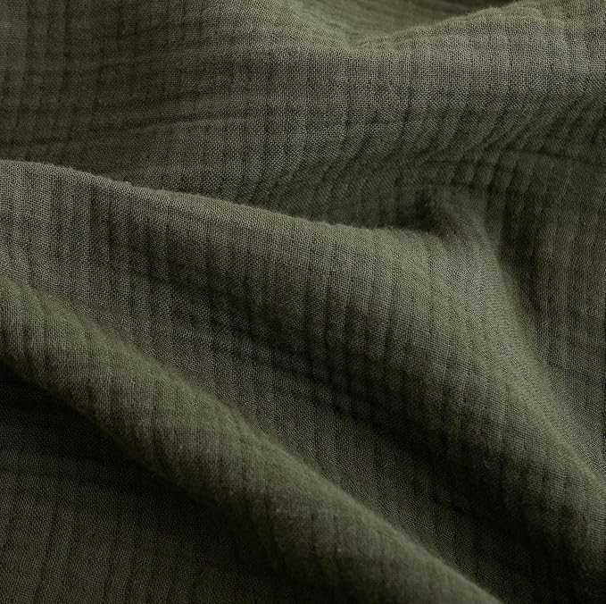 FOSSA Muslin Blanket with Fringe - 4-Layer 100% Cotton Gauze Super Soft & Breathable Throw -Lightweight Decorative Cooling Blanket for Bed, Sofa, Office (Olive Green, Queen (90" × 90"))