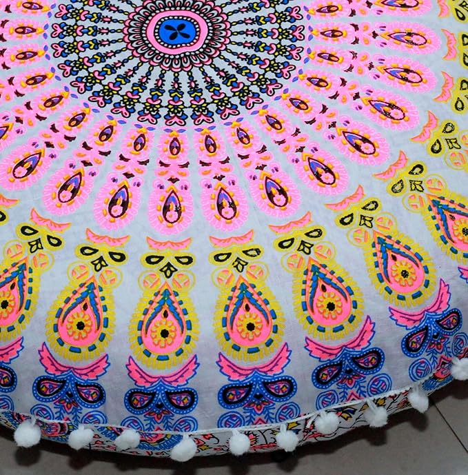INDIAN CRAFT CASTLE Floor Pillow Cover, Large Cushions Cover Sitting for Adults, Floor Pillow Cover for Meditation or Yoga, Bench/Chair Cushion Cover 22 Inches Pink Yellow