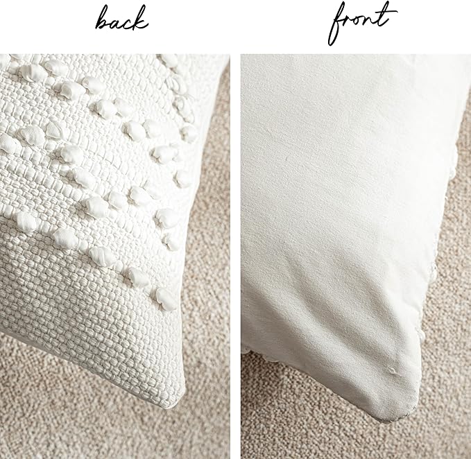 BlissBlush Pure White Decorative Throw Pillow Cover 22X22, Boho Accent Pillow for Couch, Square Modern Farmhouse Pillowcase for Living Room Couch Sofa Cushion Home Décor (Pack of 1)