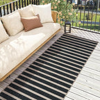 Lahome Elance Striped Easy Jute Kitchen Runner, 2x6 Washable Rug Runners for Hallways Non Slip Entryway Rug, Farmhouse Neutral Indoor Outdoor Black Carpet for Laundry Room Front Porch