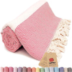 Bazaar Anatolia Turkish Beach Towel – 100% Cotton, Quick Dry, Sand Free Towel for Bathroom, Camping, Travel, Peach – Oversized 71x39 Inches – Diamond Coral