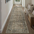 Brown Runner Rug 2'6"x16' Vintage Area Carpet Hallway Long Indoor Kitchen Washable Living Room Low Pile Traditional Distressed Retro Accent Rug Non Slip Laundry Bathroom Office Dining Room
